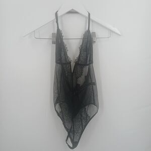 Victoria's Secret Lace Mesh Bodysuit Women's Small Black Sexy Coquette Gothic
